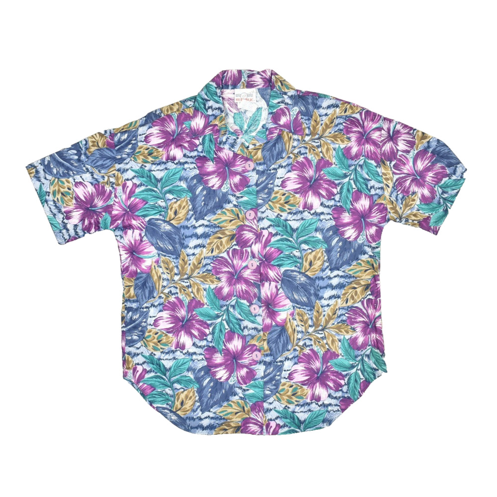Denim Republic Hawaiian Floral Shirt Women's Regular Size M Vintage